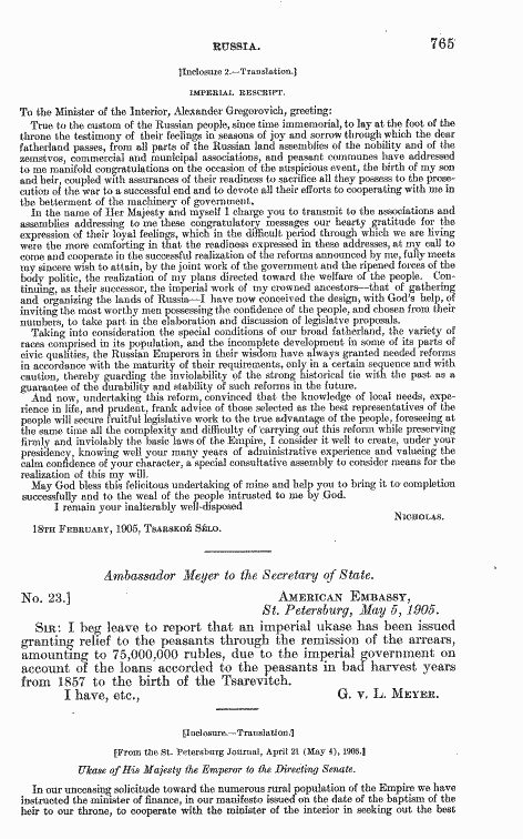 18 February 1905 Rescript; Source Foreign Relations of the United States