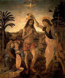 Leonardo da Vinci's Baptism of Christ; Image is considered public domain in the copyright information at Italian-art.org; http://info.italian-art.org